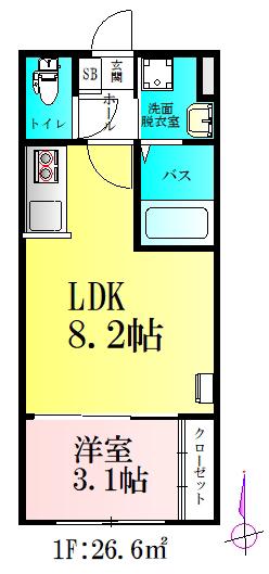 バルミジュール宮千代(1LDK/1階)の間取り写真