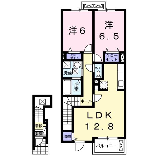 サンリット ガーデンB(2LDK/2階)の間取り写真