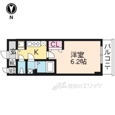 プレサンス京都四条烏丸響(1K/2階)の間取り写真