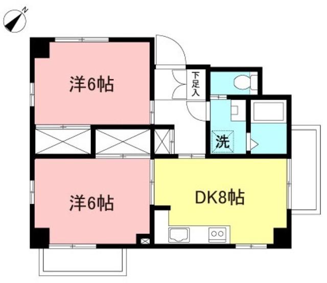 ガーデン・ハイツ町田(2DK/2階)の間取り写真