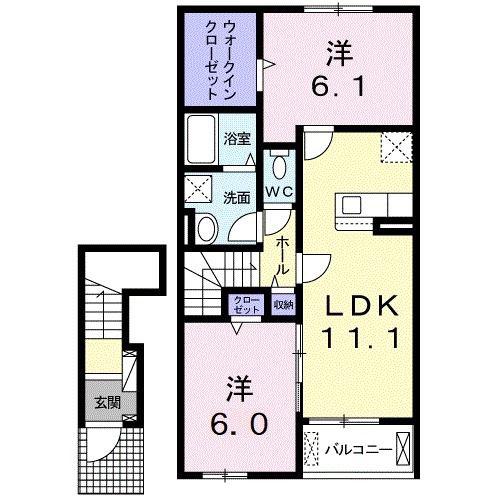 ジュネス A(2LDK/2階)の間取り写真
