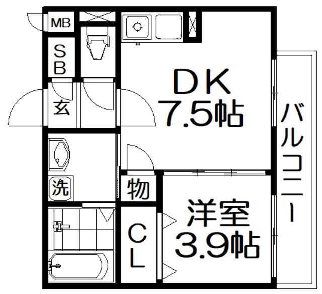 YNレジデンス枚方(1DK/2階)の間取り写真