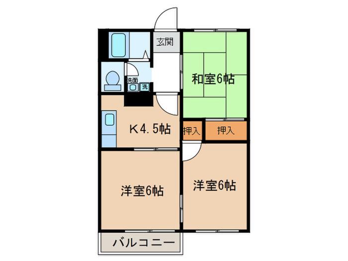 パークサイド梅村(3K/2階)の間取り写真