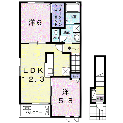 サンシャイン(2LDK/2階)の間取り写真