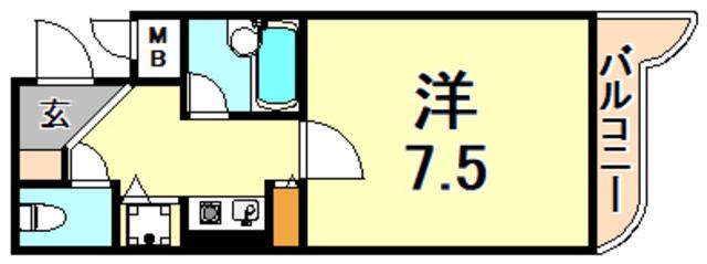 シャトラン弓木三番館(1K/1階)の間取り写真
