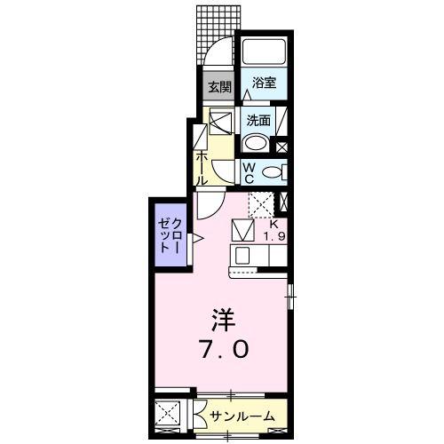 グランドソレイユC(1K/1階)の間取り写真