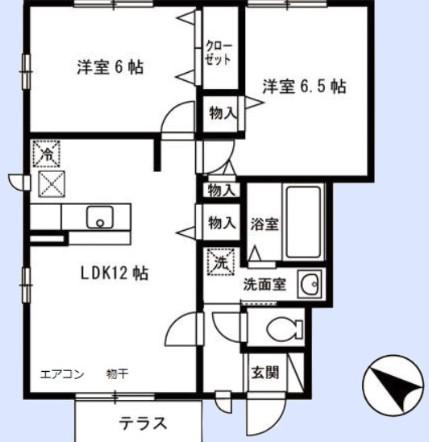 プランドールB棟(2LDK/1階)の間取り写真