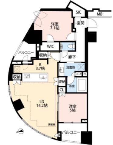 プラウド渋谷東(2LDK/2階)の間取り写真