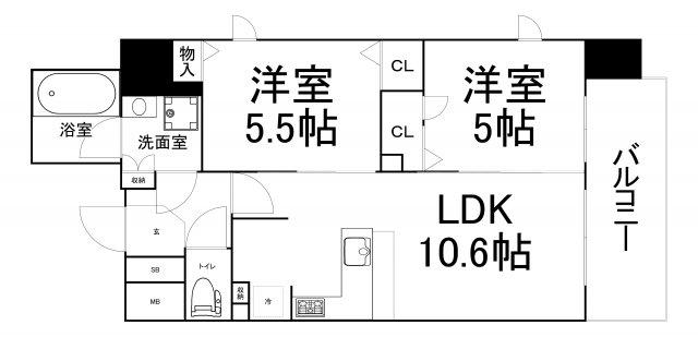 プレサンス松屋町駅前デュオ(2LDK/8階)の間取り写真