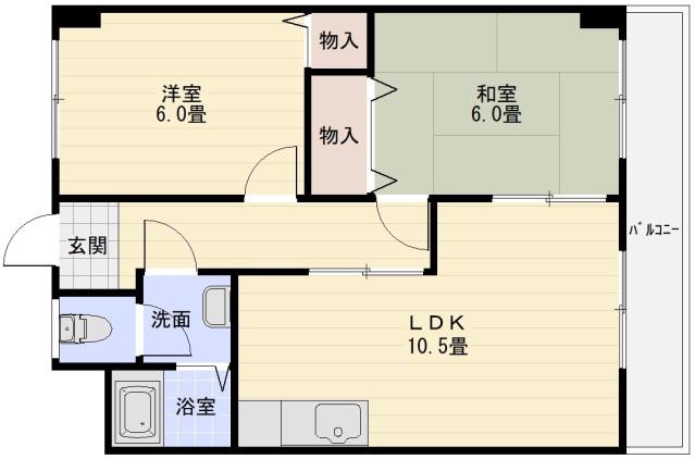 玉手山ハイツ一号館(2LDK/2階)の間取り写真