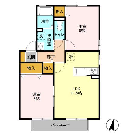 プラッツ・ルーエA/B(2LDK/1階)の間取り写真