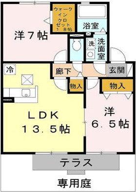 ロイヤルヴィレッジC棟(2LDK/1階)の間取り写真