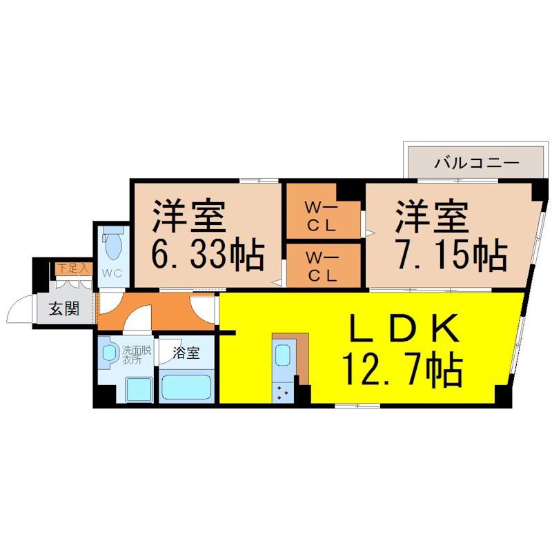 ベルカーサ西大須(2LDK/7階)の間取り写真