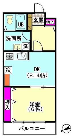 エバーグリーンコート(1DK/2階)の間取り写真