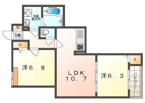 メゾン アンソレイエ(2LDK/2階)の間取り写真