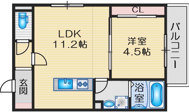 アーバンコート豊中(1LDK/1階)の間取り写真