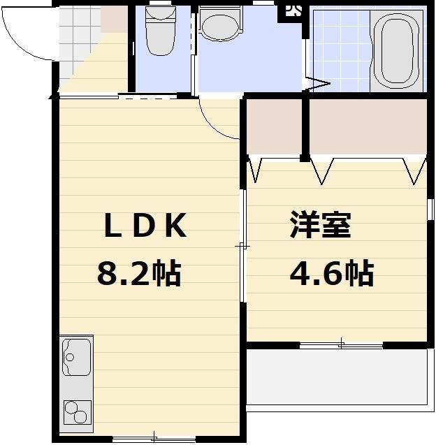 ラ・フルールKATSUMI(1LDK/2階)の間取り写真