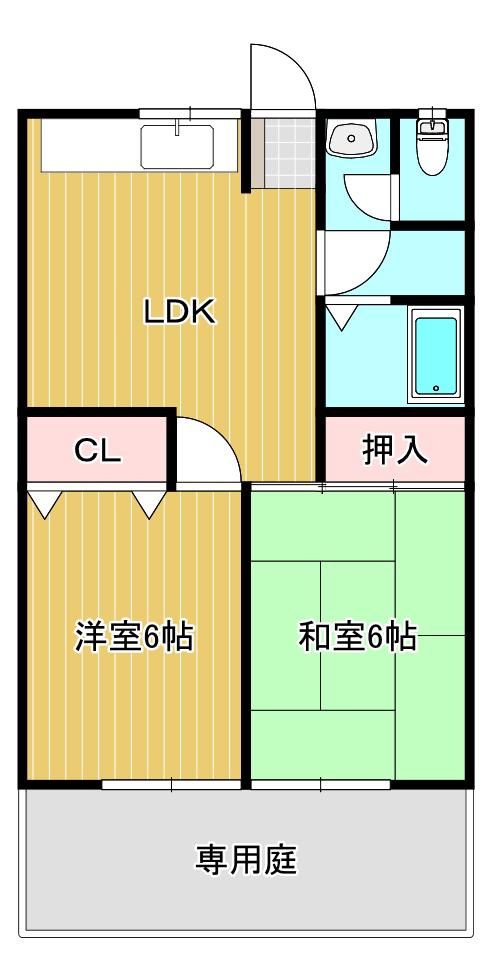 ニューメゾンド茶居夢(2LDK/1階)の間取り写真
