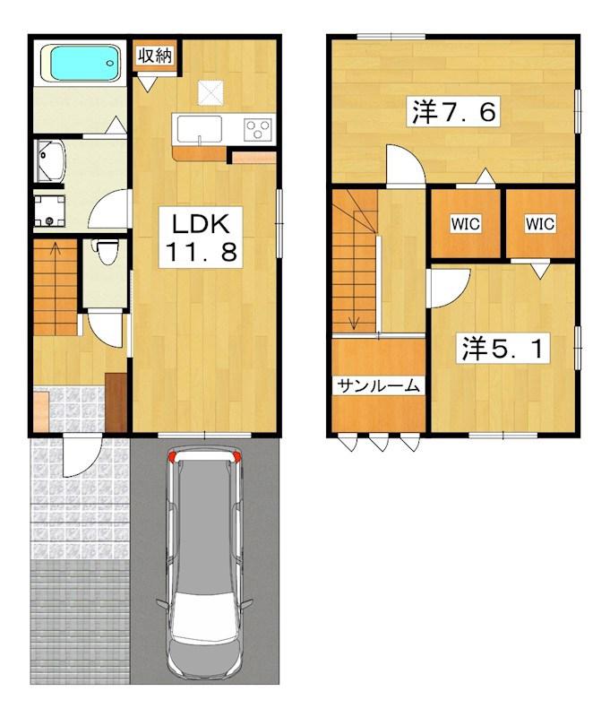 ＪＲ片町線 京田辺駅 バス乗車時間：32分 最寄りバス停で下車 徒歩4分 2階建 築1年(2LDK/1階)の間取り写真
