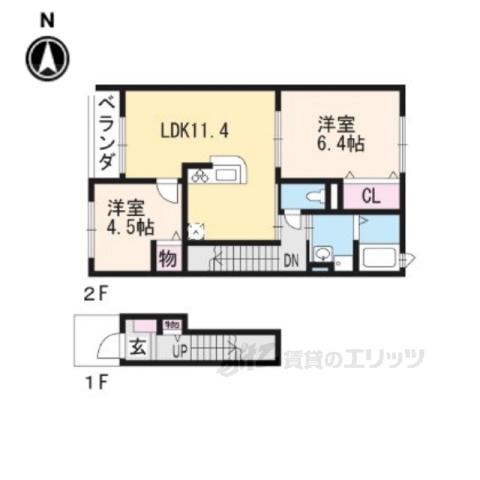 BROWNIE HOUSE東野(2LDK/2階)の間取り写真
