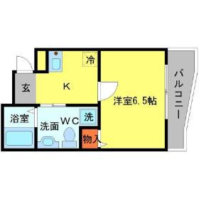ヒルズななお(1K/2階)の間取り写真