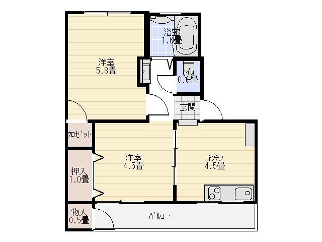 藤井ビル9 北棟(2DK/3階)の間取り写真