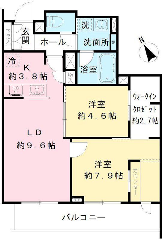 キャステロ蘆花公園(2LDK/2階)の間取り写真