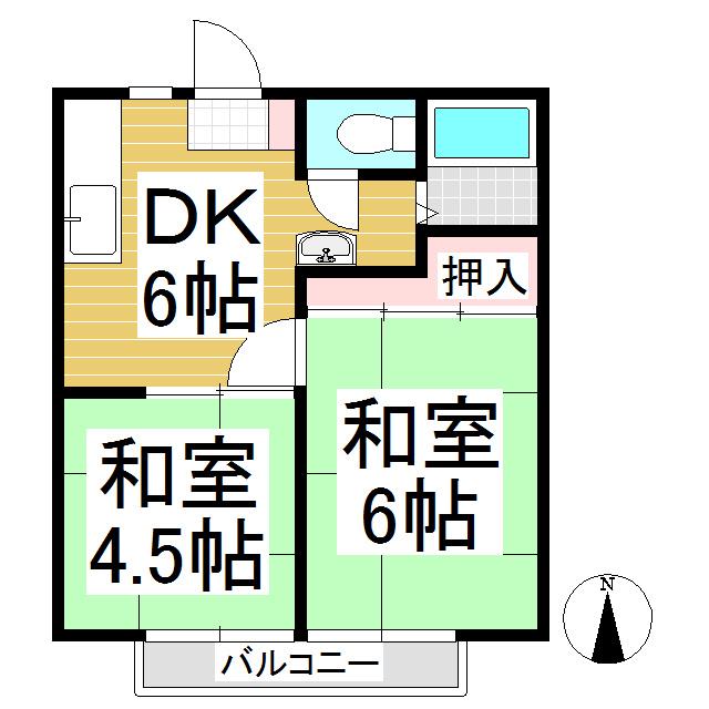 パナハイツ船山 B棟(2DK/1階)の間取り写真