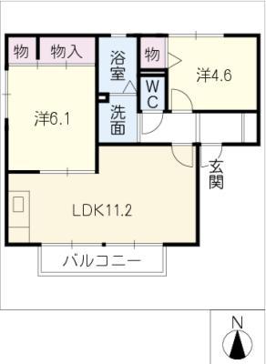 パレス-AI B棟(2LDK/1階)の間取り写真