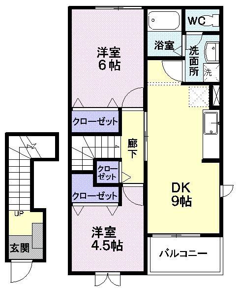 アンソレイエ(2DK/2階)の間取り写真