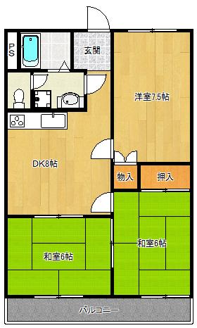 マンションN(3DK/3階)の間取り写真