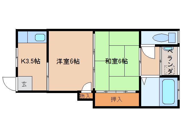 グランコート西大寺2番館(2K/3階)の間取り写真