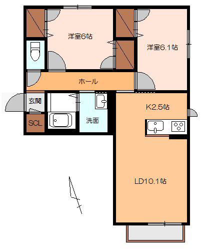 グラン・ブルーG(2LDK/2階)の間取り写真