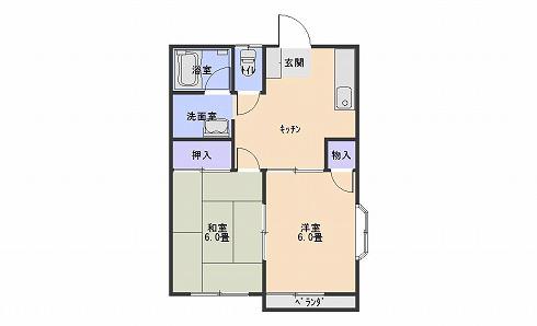 棕櫚の木コーポ小出A棟(2DK/1階)の間取り写真