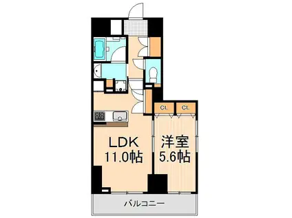 ジェノヴィア浅草IIスカイガーデン(1LDK/9階)の間取り写真