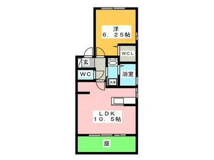 セジュールカルフールC棟(1LDK/1階)の間取り写真
