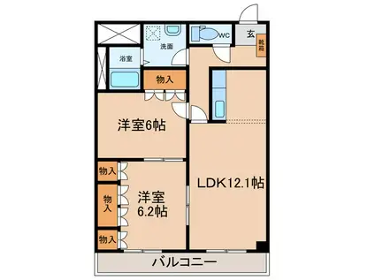 エタニティプレステージ上田(2LDK/3階)の間取り写真