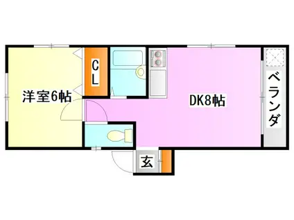 金田オークIV(1DK/2階)の間取り写真