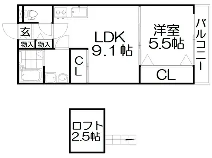 KTI大和田B(1LDK/2階)の間取り写真