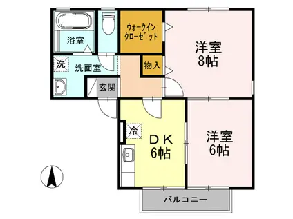 GRACEKUMANOIIB棟(2DK/2階)の間取り写真