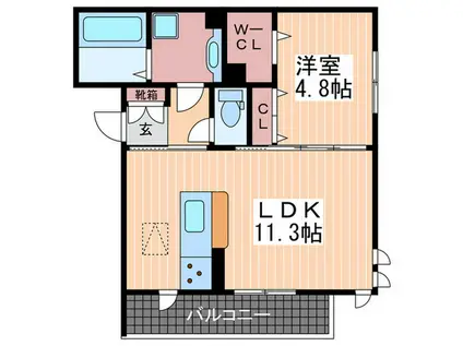 コンフォート白島中町(1LDK/1階)の間取り写真