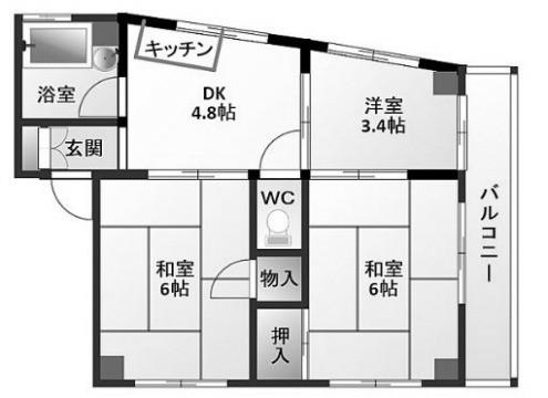 アドバンス香里(3DK/4階)の間取り写真