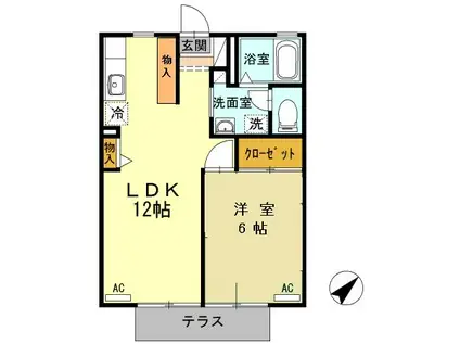 リバーサイド向山(1LDK/2階)の間取り写真