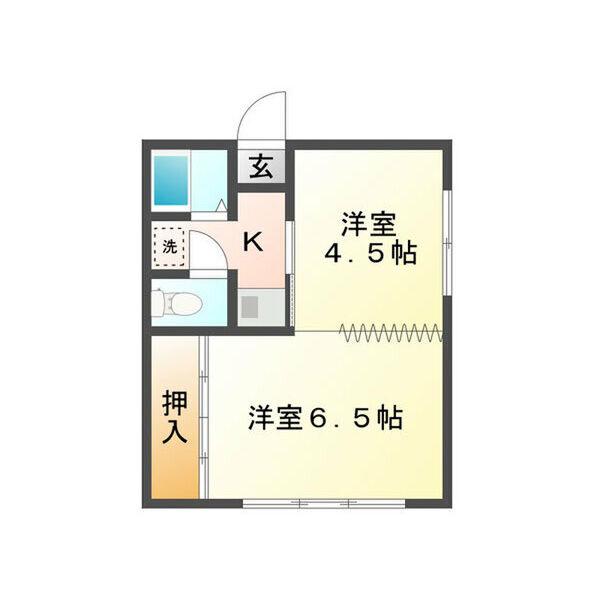 アーバンウェーブ岩成台(2K/1階)の間取り写真