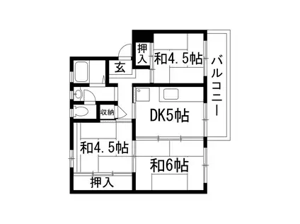 逆瀬川14号棟(3DK/4階)の間取り写真