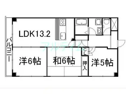 サウスビン(3LDK/2階)の間取り写真