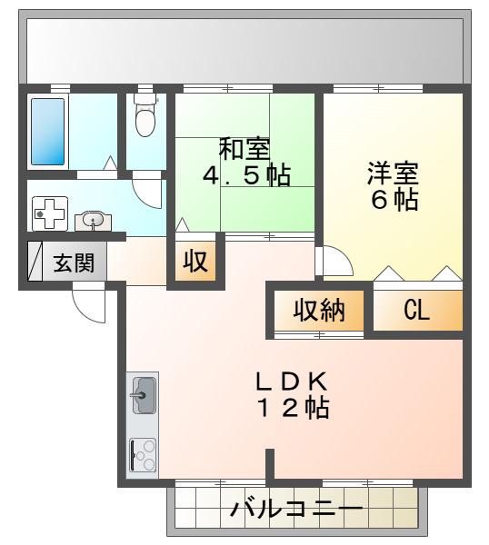 エステート桃山II(2LDK/1階)の間取り写真