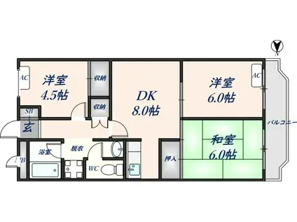 第2東大阪村橋マンション(3DK/1階)の間取り写真