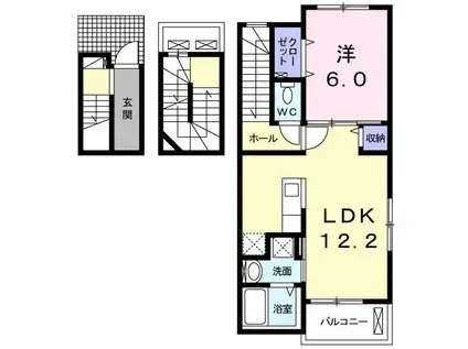 ポルタコスタII A(1LDK/3階)の間取り写真