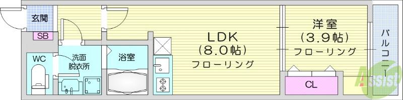 ラズワード薬師堂(1LDK/2階)の間取り写真